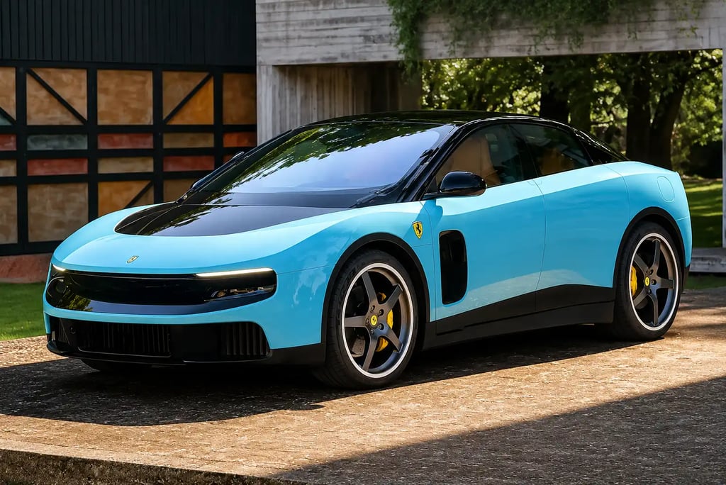 Ferrari Luce elétrica em destaque com design futurista e acabamento esportivo