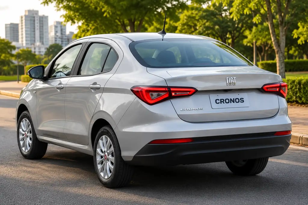 Fiat Cronos 1.3 2018 visto de traseira em ambiente urbano arborizado