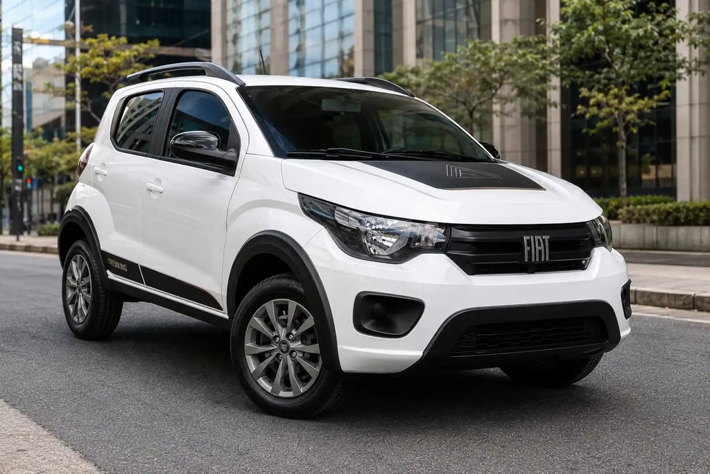 Fiat Mobi Trekking branco em ambiente urbano moderno