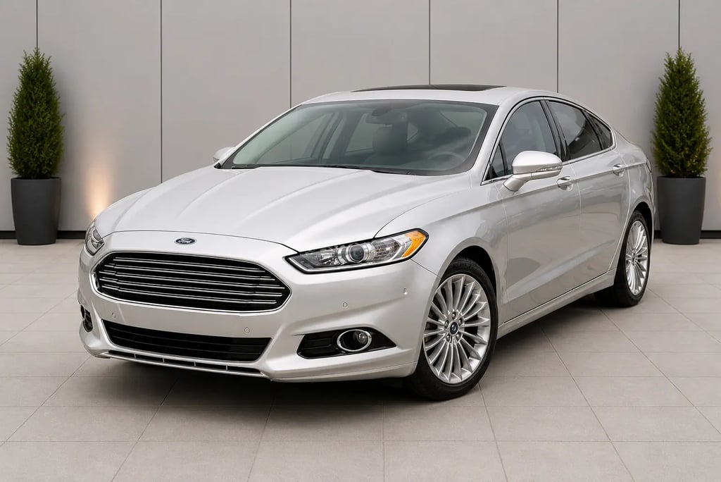 Ford Fusion Titanium prata em ambiente de showroom externo neutro sem placa dianteira