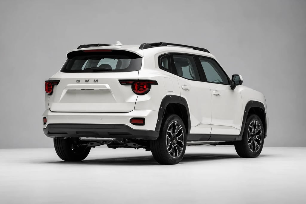 Traseira do SUV híbrido GWM Haval Dargo Plus em estúdio