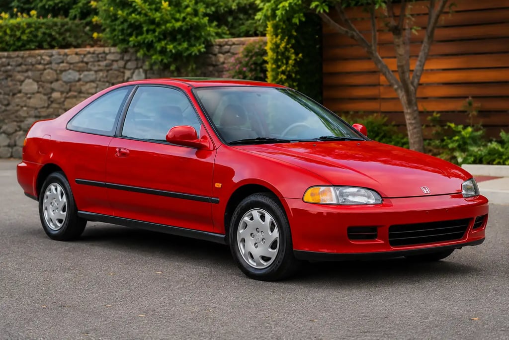 Honda Civic 1995 vermelho preservado em destaque com visual clássico da década