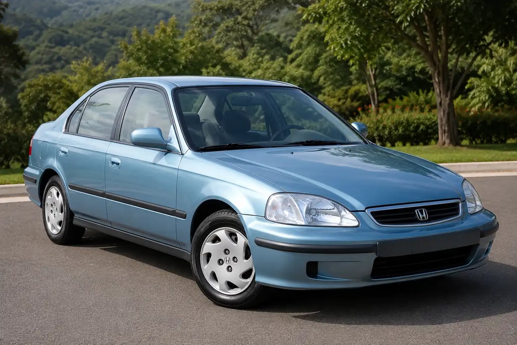 Honda Civic G6 sedã azul de quarta portas em destaque com visual clássico