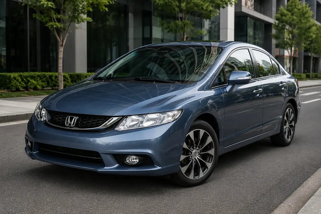 Honda Civic G9 azul de quatro portas em cenário urbano moderno
