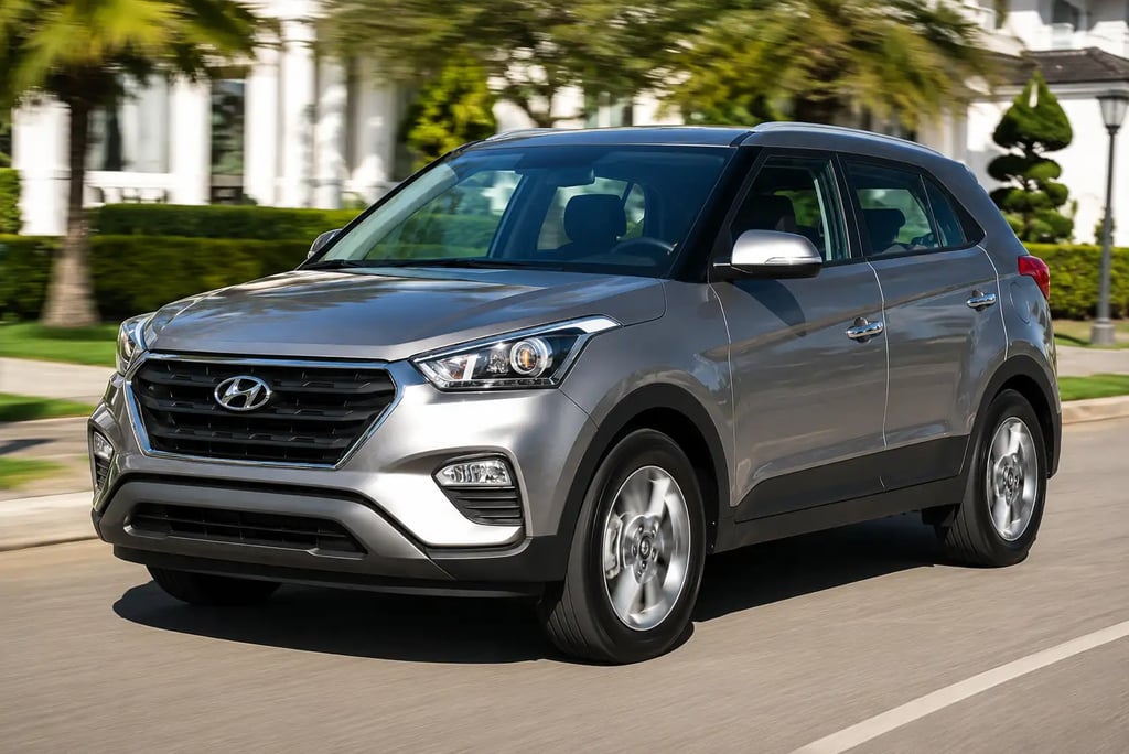 Hyundai Creta 2017 cinza em movimento por uma via urbana