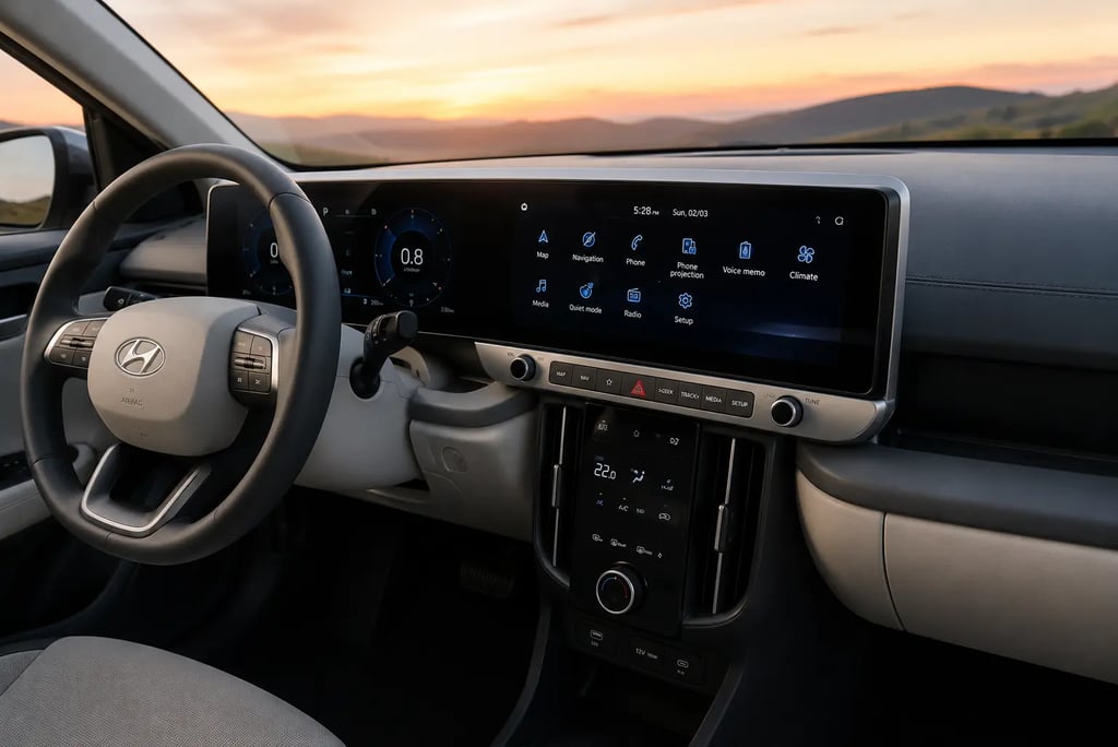 Interior do Hyundai i20 2027 com painel digital curvo e central multimídia integrada
