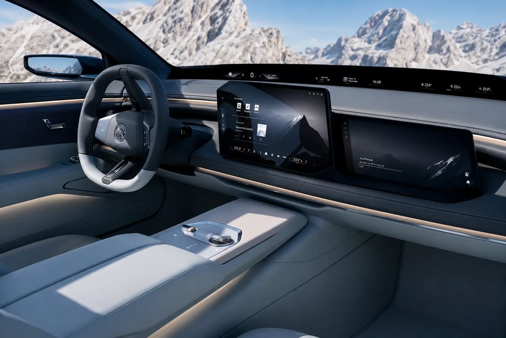 Interior futurista do BMW Alpina Vision Concept com telas panorâmicas