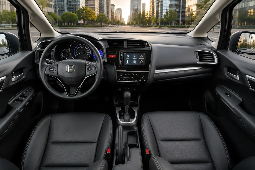 Interior do Honda WR-V com painel, central multimídia e câmbio CVT em destaque