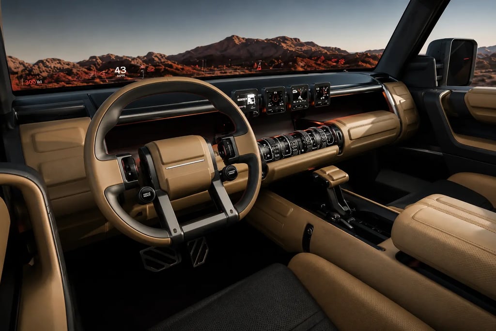 Interior futurista da caminhonete elétrica Hyundai com acabamento premium e painel tecnológico