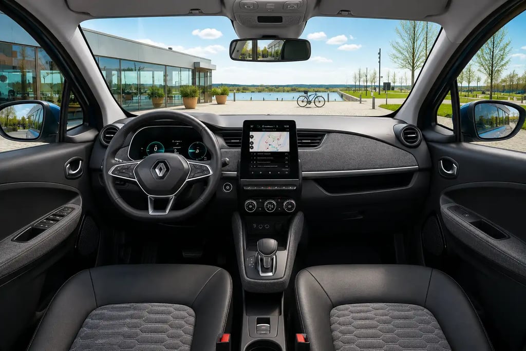 Interior do Renault Zoe com painel digital e central multimídia integrada
