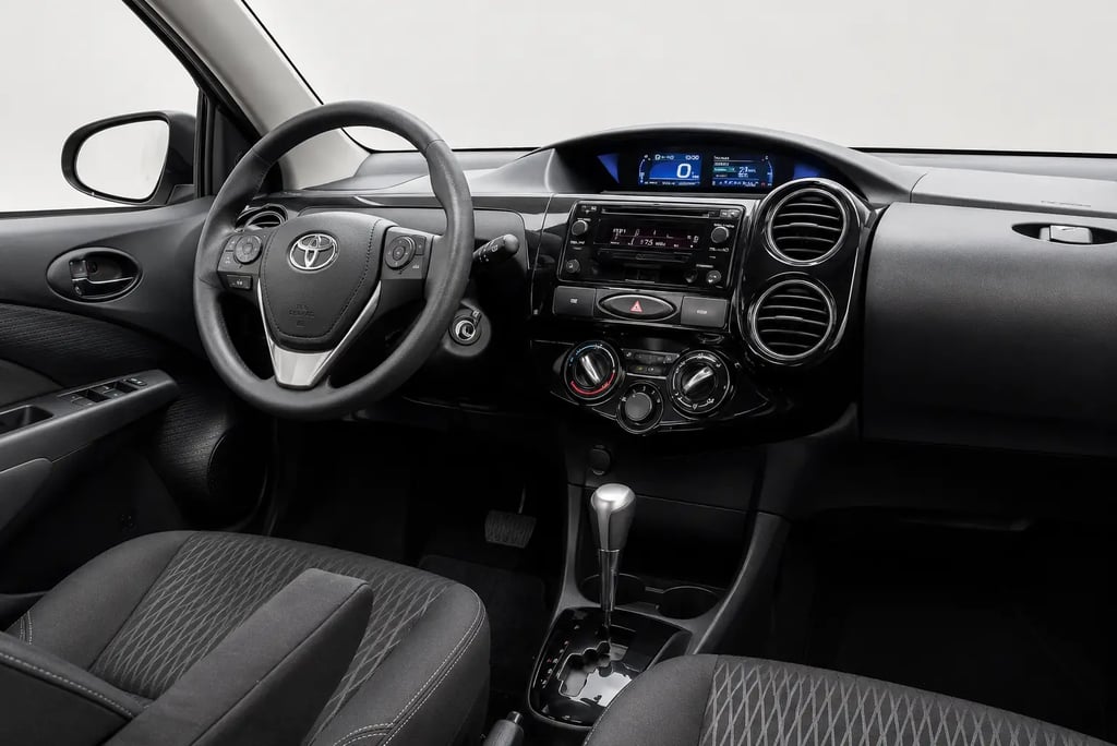 Interior do Toyota Etios 2019 automático com painel, volante multifuncional e acabamento original