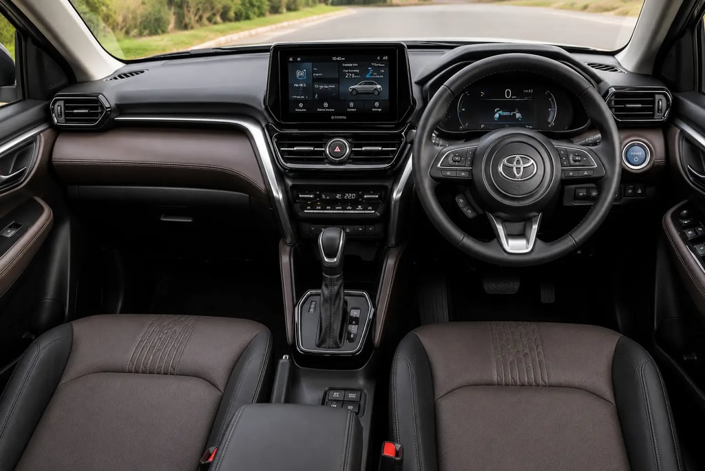 Interior do Toyota Urban Cruiser Hyryder com painel digital e central multimídia