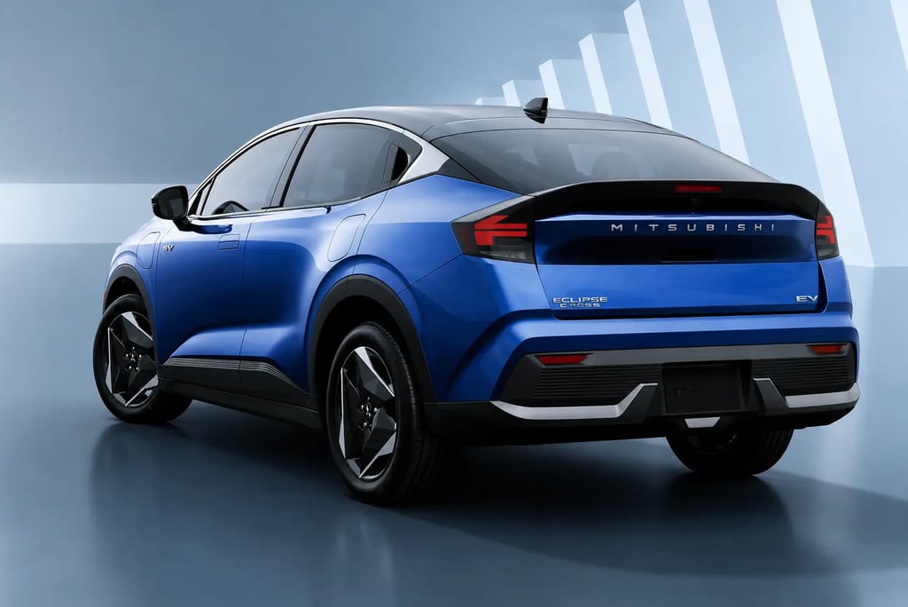 Mitsubishi Eclipse Sportback elétrico azul com design cupê visto pela traseira