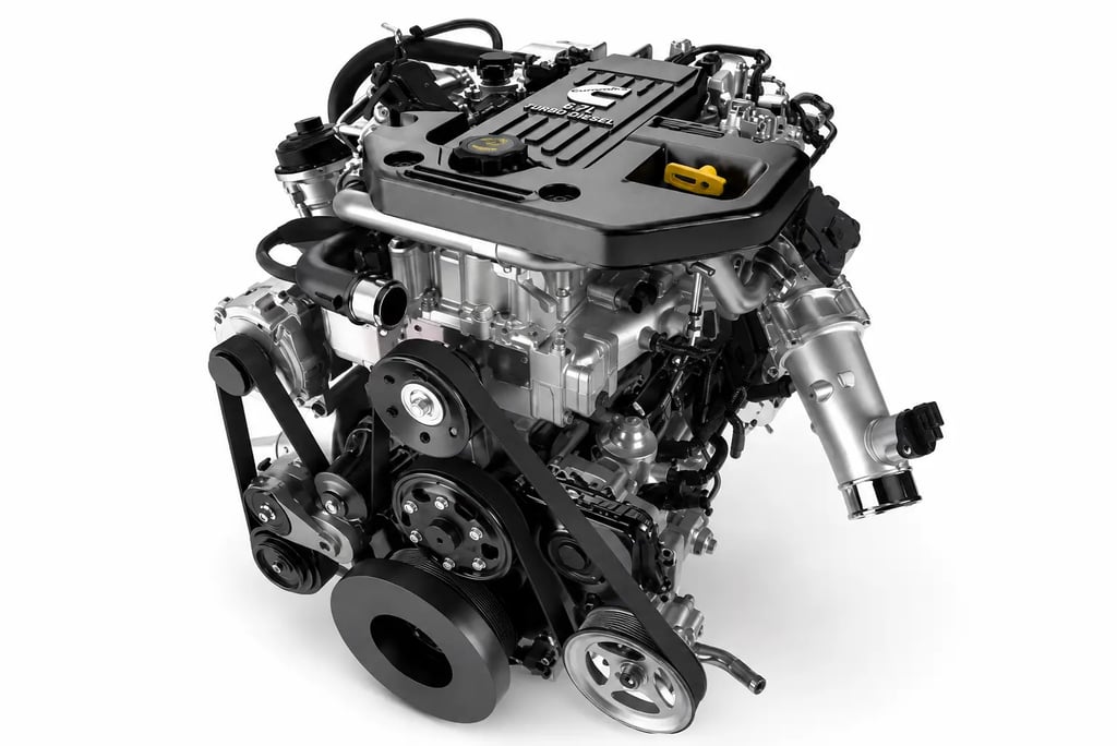 Motor Cummins 6.7 Turbodiesel em imagem de estúdio com fundo claro