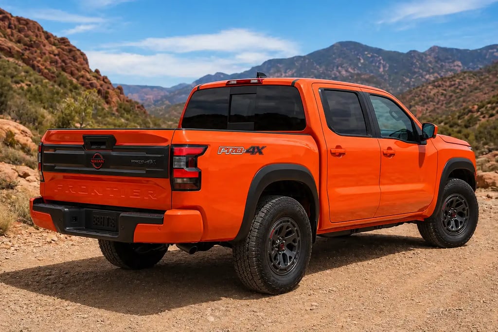 Nissan Frontier V6 laranja traseira em off-road picape com consumo próximo de híbridas
