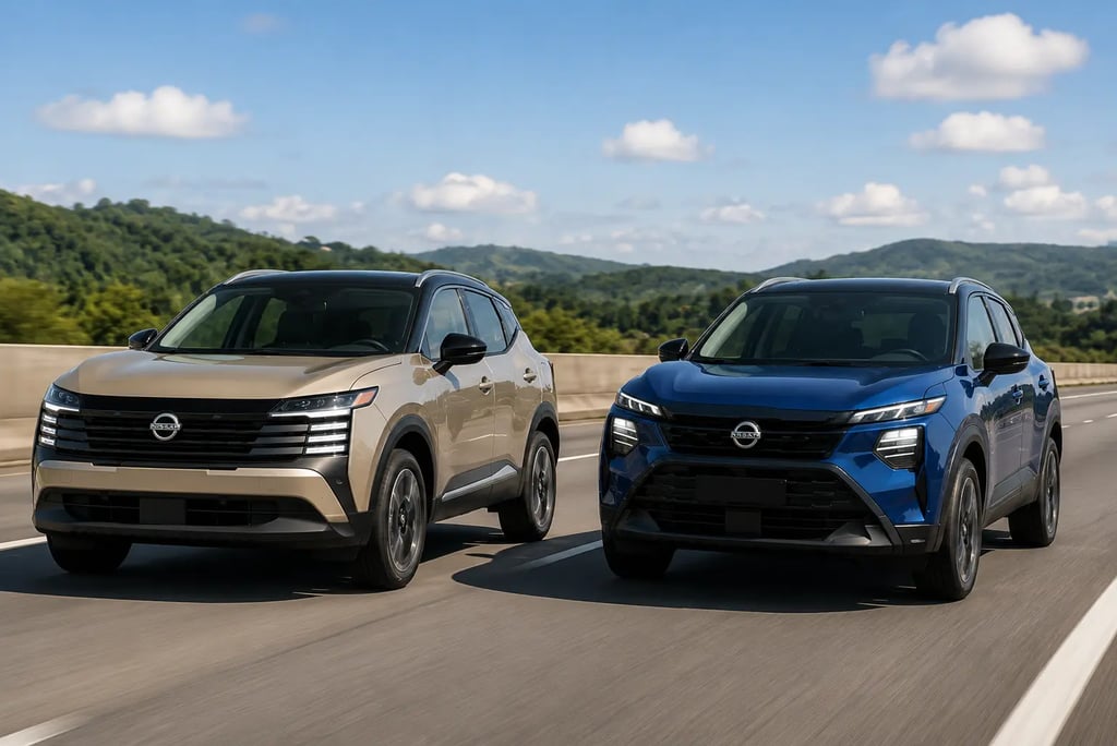 Nissan Kait e Novo Kicks lado a lado em movimento em rodovia durante o dia
