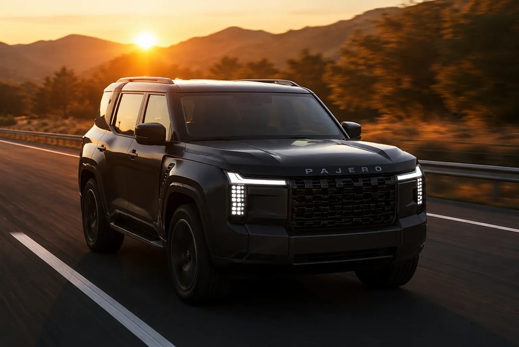 Novo Pajero percorre rodovia ao amanhecer destacando design moderno e robusto