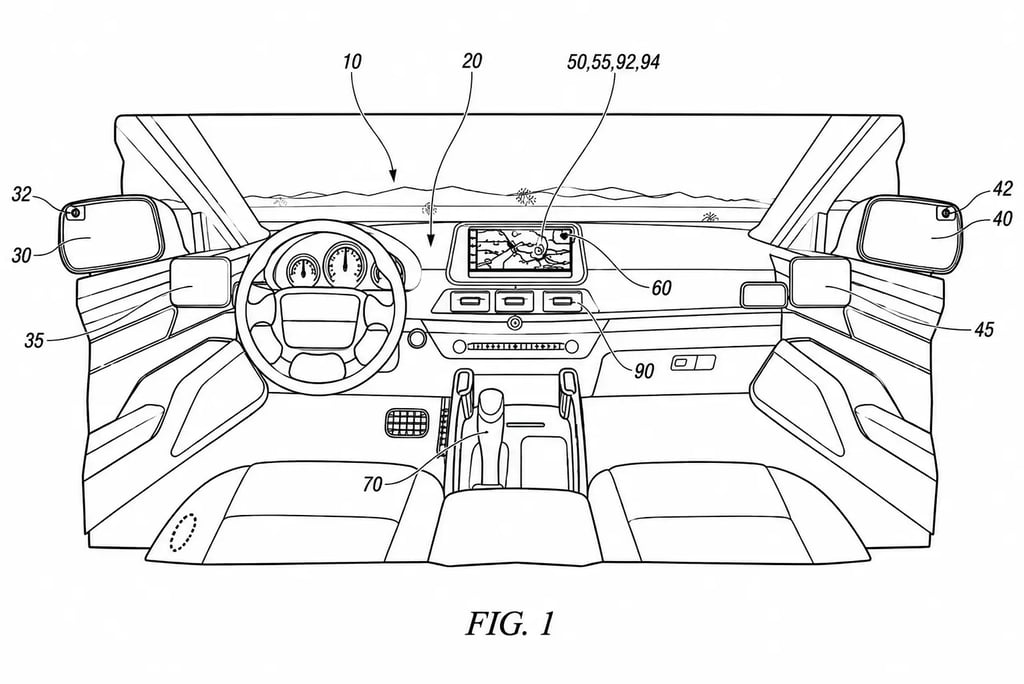 Patente da GM mostra retrovisor digital inteligente dentro do carro.