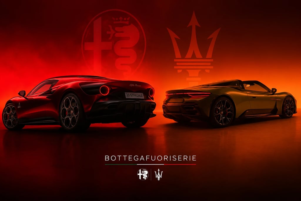 Carros esportivos da Alfa Romeo e Maserati em teaser do projeto Bottega Fuoriserie.