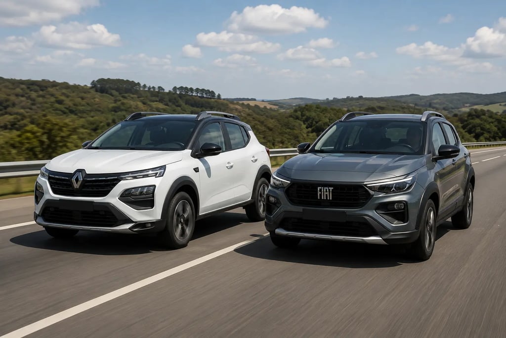 Renault Kardian e Fiat Pulse lado a lado em movimento em rodovia durante o dia