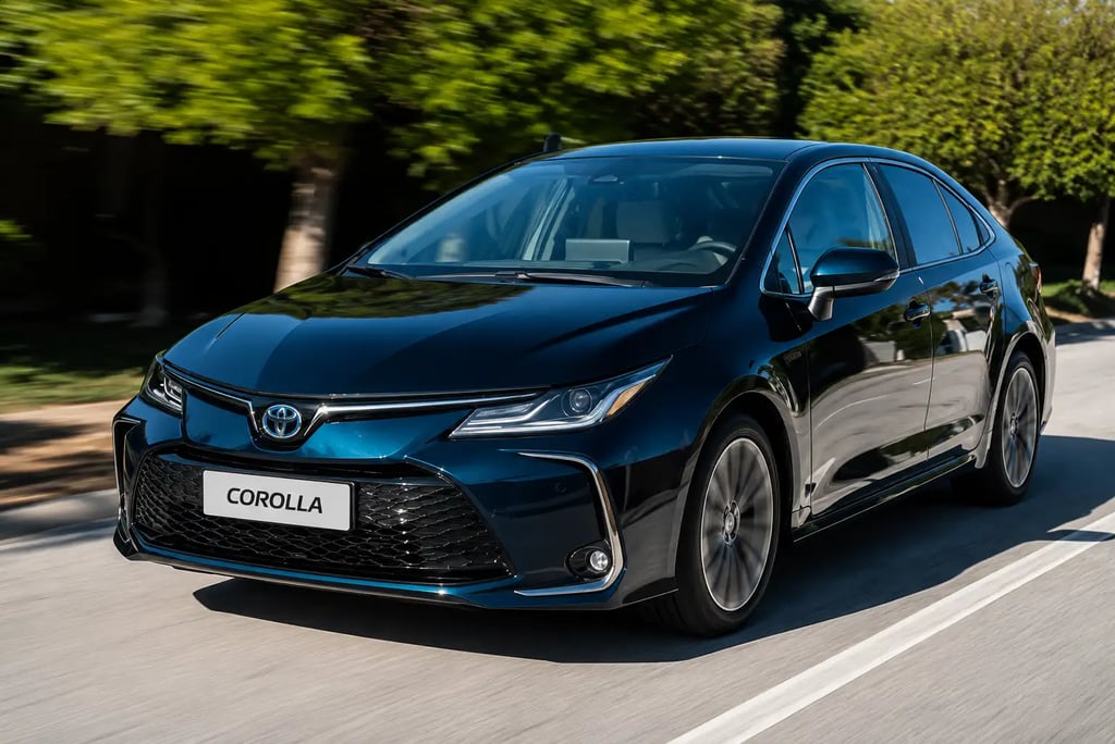 Toyota Corolla em movimento com placa Corolla durante teste em rodovia