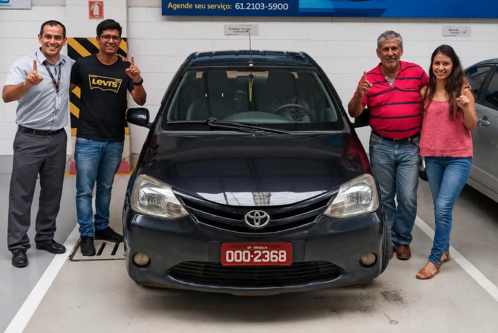Taxista posa ao lado do Toyota Etios após alcançar 1 milhão de quilômetros.