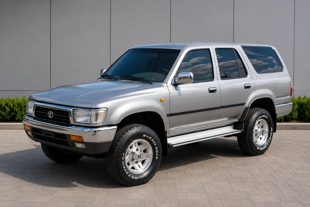 Toyota SW4 prata clássica em showroom externo moderno com visual off-road dos anos 90
