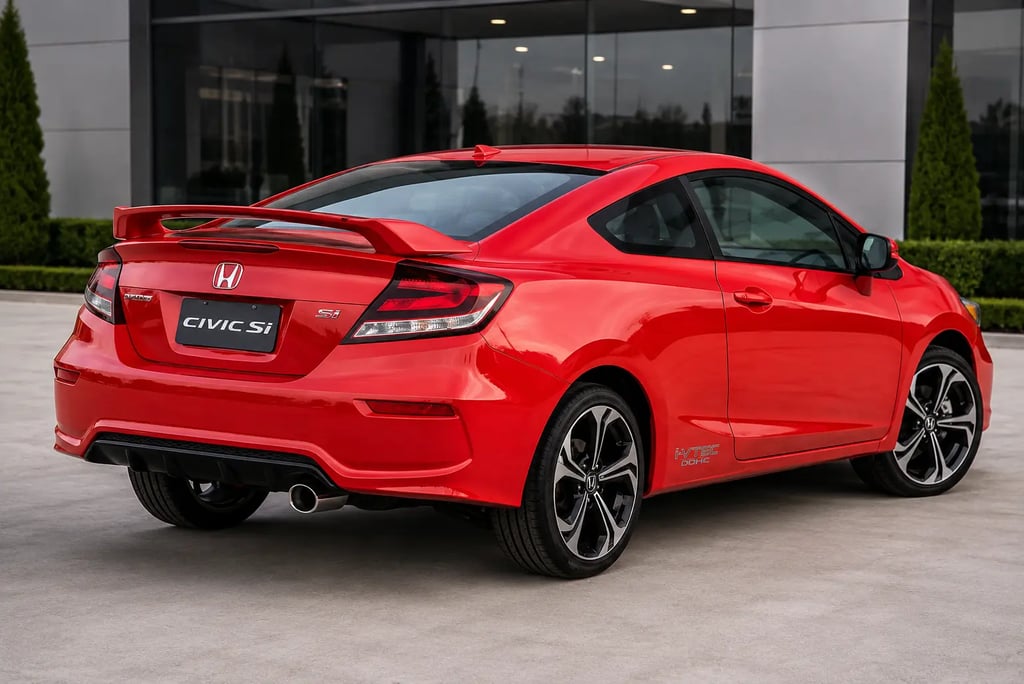 Traseira do Honda Civic Si 2015 vermelho em ambiente externo com visual esportivo