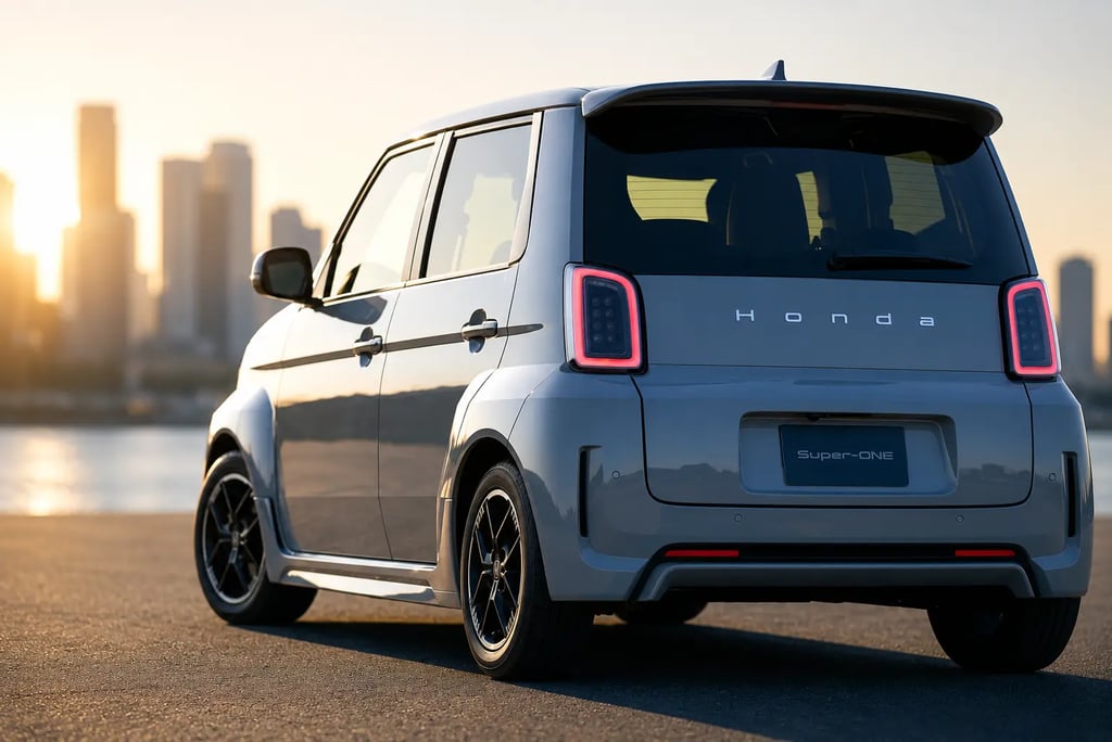 Traseira do Honda Super-ONE elétrico com visual compacto e urbano no Japão.