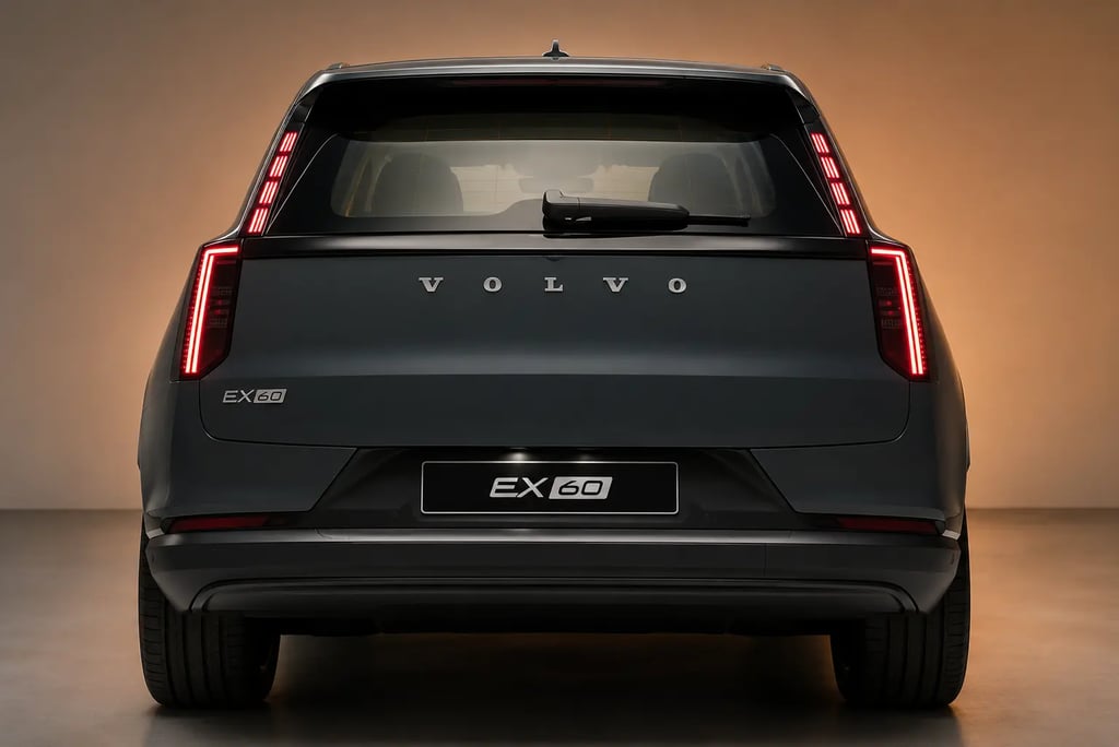 Traseira do Volvo EX60 elétrico com lanternas em LED inspiradas no Martelo de Thor