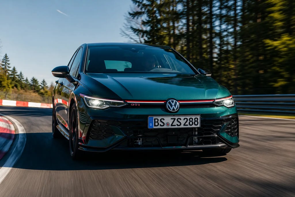 Volkswagen Golf GTI Edition 50 em curva de alta velocidade em Nürburgring