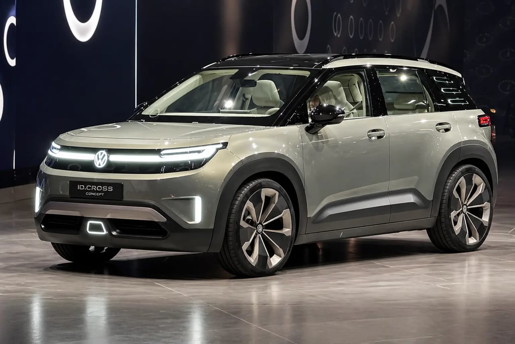Volkswagen ID Cross concept em showroom com design moderno e iluminação futurista