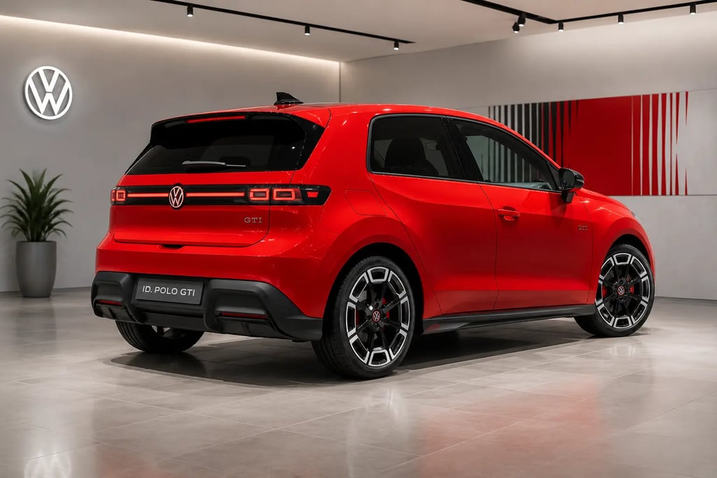 Volkswagen ID. Polo GTI elétrico em vista traseira com design esportivo moderno