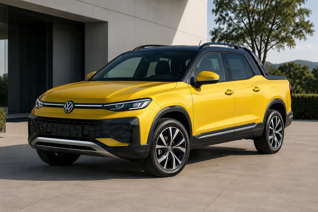 Volkswagen Tukan amarela em cenário externo moderno antes de sua estreia