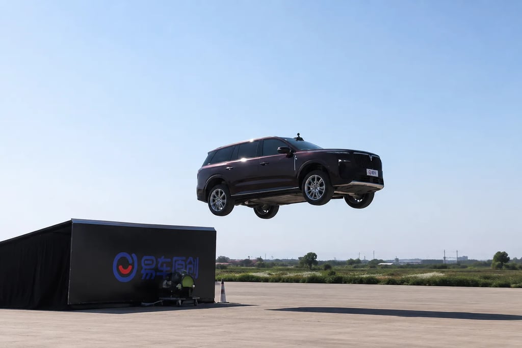Voyah Taishan X8 voando após ser lançado de uma rampa em teste na China