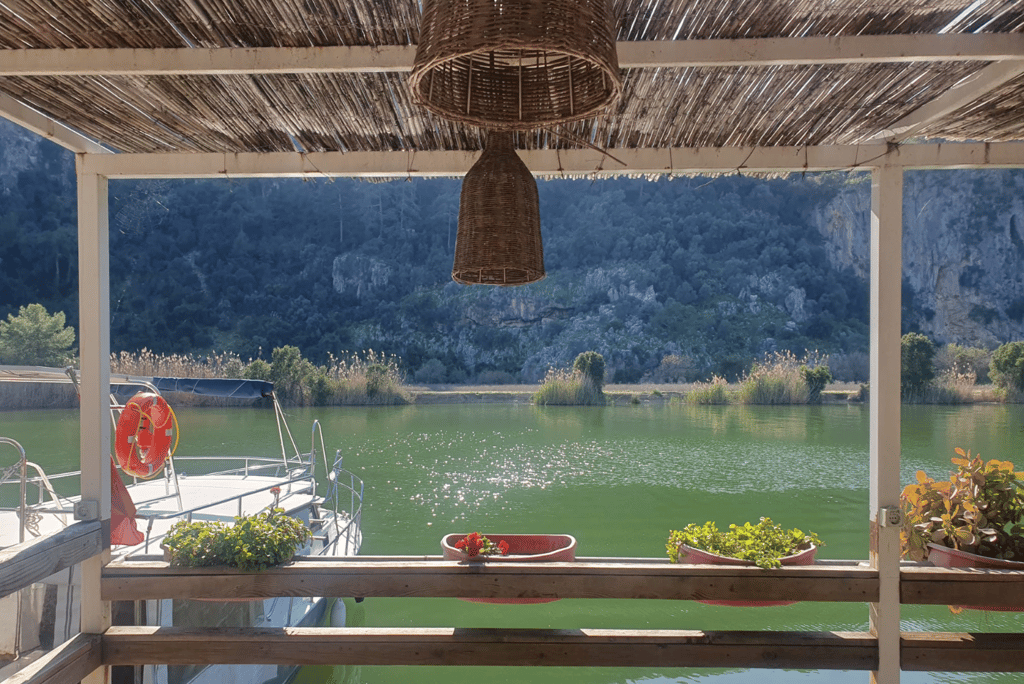 a boat ona Dalyan River, one of the best places to visit in Dalyan