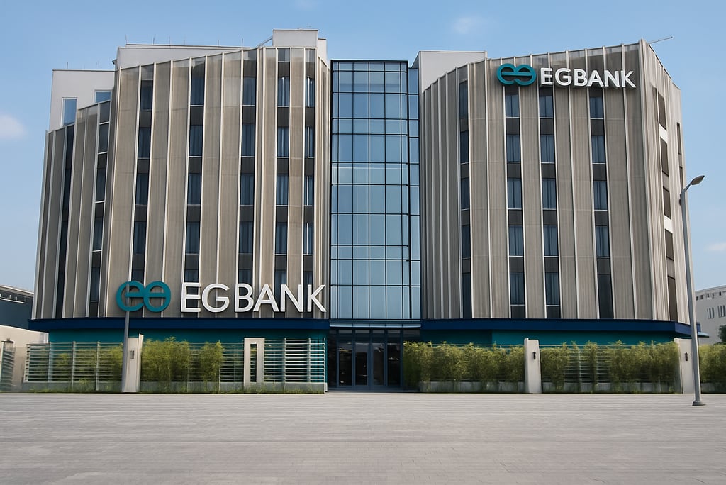 a large building with a large sign that says eg bank | Nour Nagy Designs