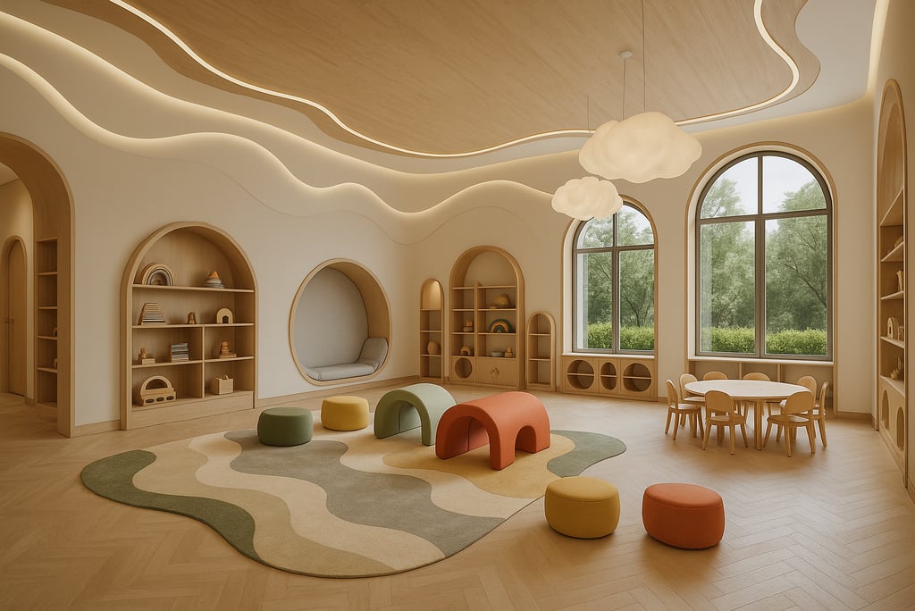 Nursery School Design | a room with a large window and a table with chairs | Nour Nagy Designs
