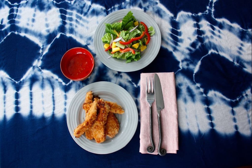 3 ingredient chicken fingers with mango salad