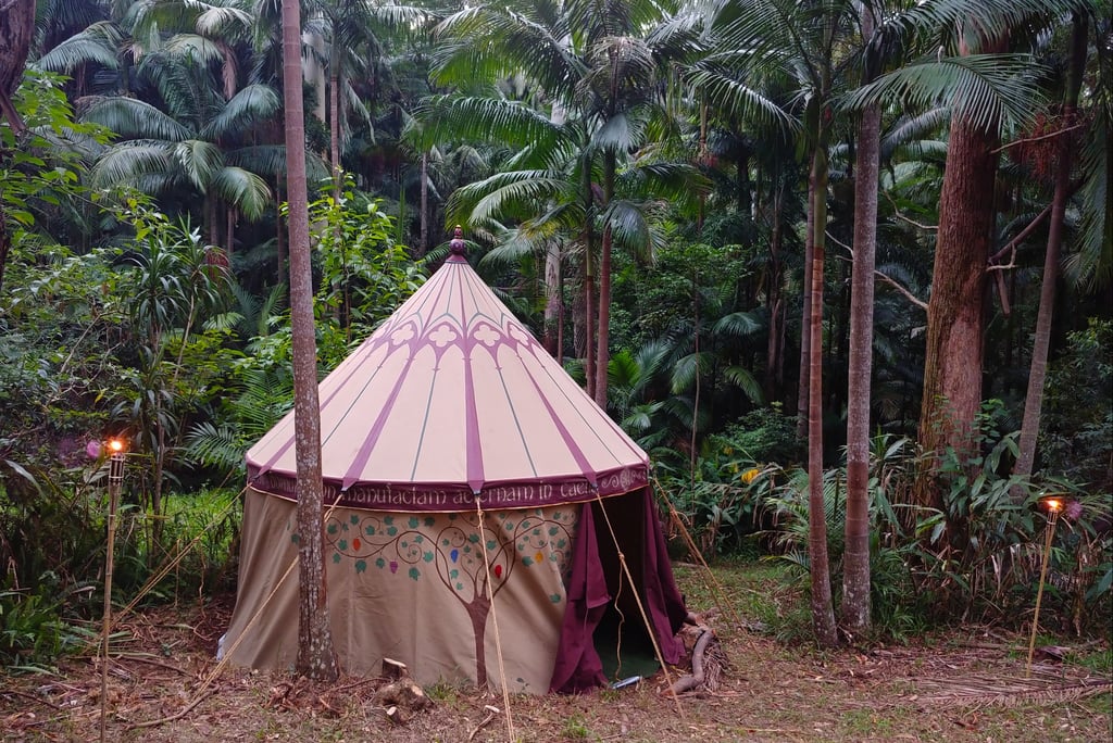 beautiful medieval tent in a rainforest