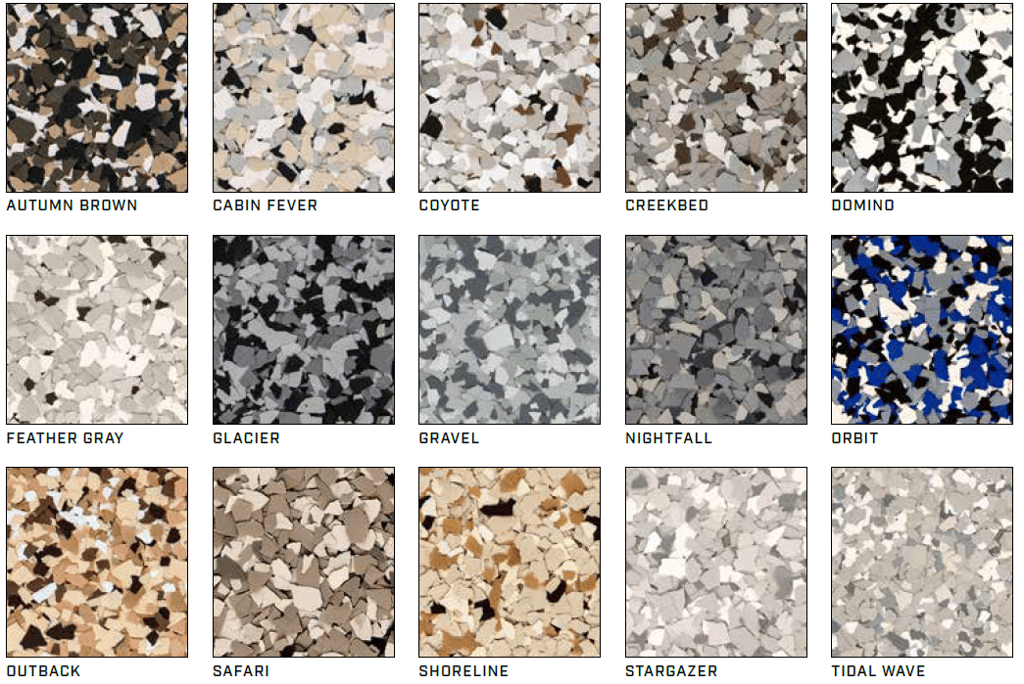 Garage coating flake colors