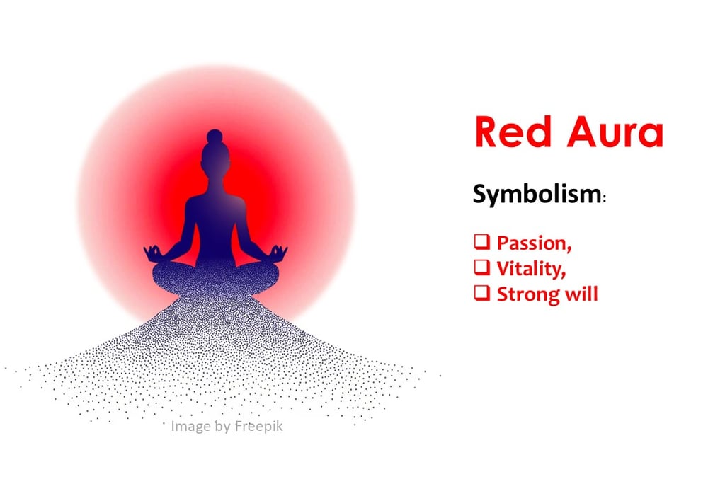 a person sitting in a meditation position with a red color aura