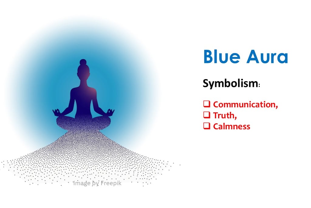 a person sitting in a meditation position with a blue aura