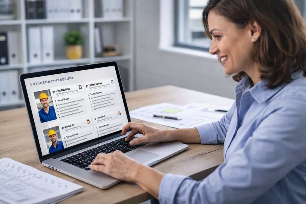 Personalvermittler prüft Elektrikerprofile am Laptop – steht für Vertrauen und langfristige Partners