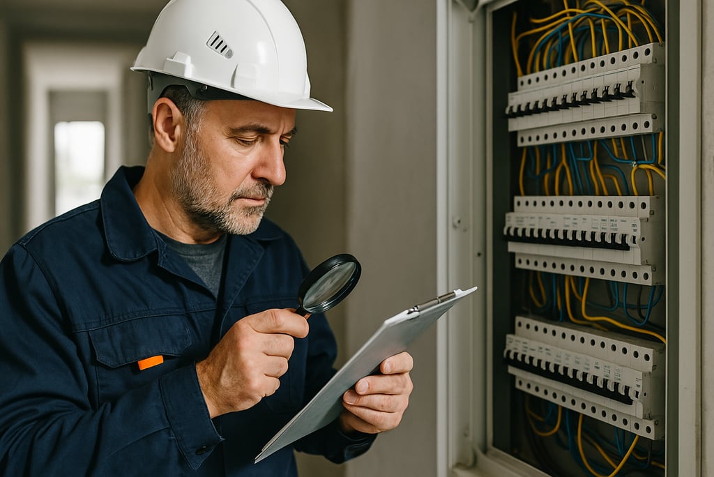 Ein erfahrener Elektriker überprüft ein Schaltschrank-System in Deutschland – Symbol für Qualität un