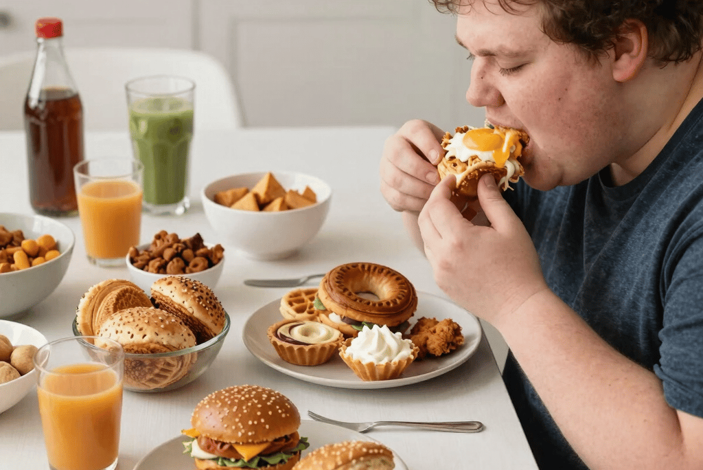 Junk food eaten by fat person