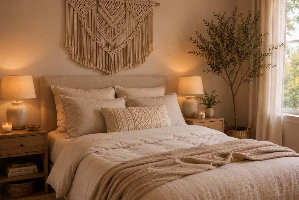 cute bedroom wall decor ideas above bed with macrame wall hanging