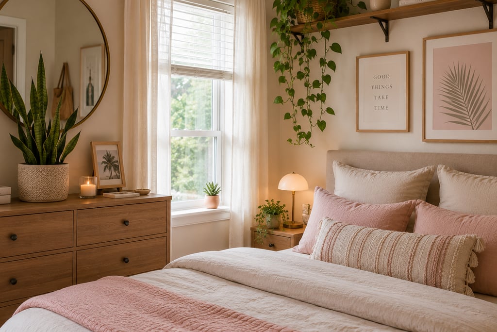 cute bedroom plant ideas with pothos on shelf snake plant on dresser and succulent
