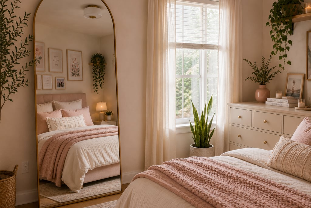cute bedroom mirror ideas with arched floor mirror reflecting natural light