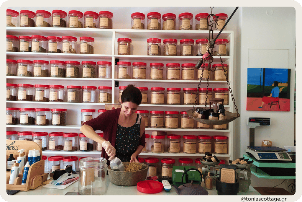 Herb store in Archanes village, filled with local Cretan herbs and spices